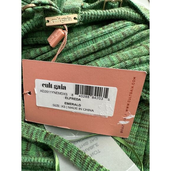 NWT Cult Gaia Elfreda Rib Knit Pleated Cut-Out Midi Dress Emerald Green Size XS - Picture 12 of 12